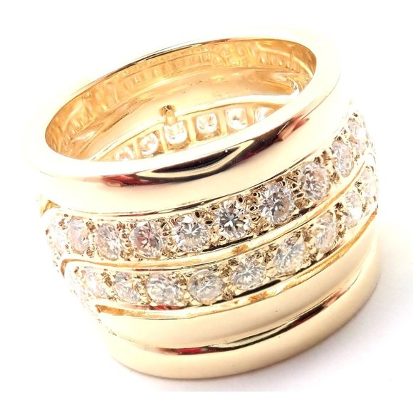 Authentic! Cartier 18k Yellow Gold Diamond Wide Band Ring Size 51 US 5 3/4 - Picture 2 of 11